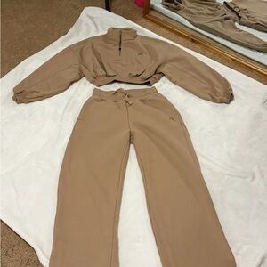 Oner Active Tan Track Pants & Cropped Pullover Set